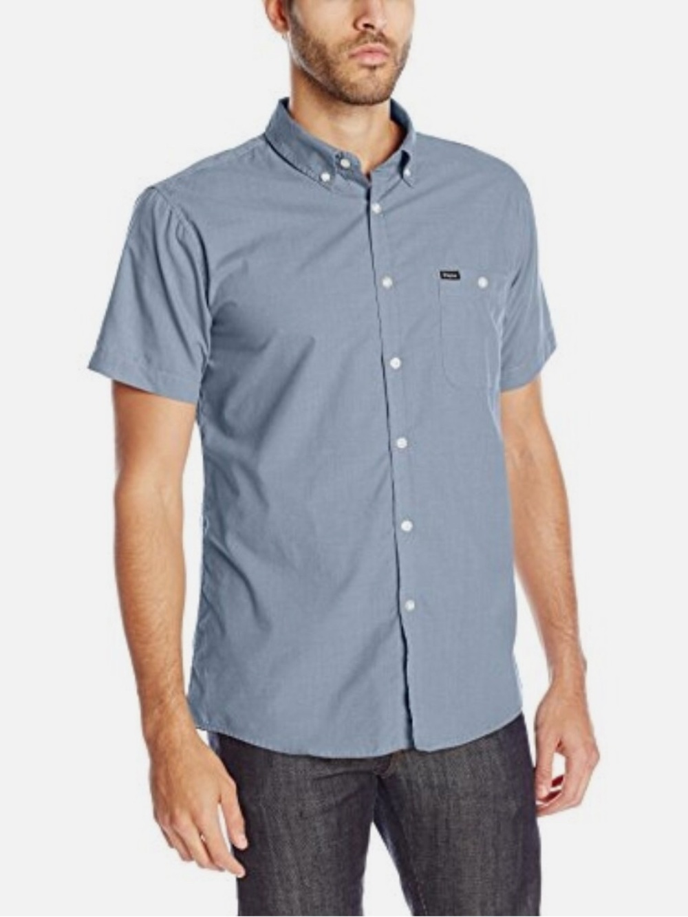 Brixton Men’s Short-Sleeve Button-Down Casual Shirt, Light Blue/Gray, Size Large